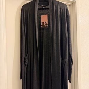 BY Design Women's Dark Charcoal Heather Grey Cardigan Sweater with Front Pockets